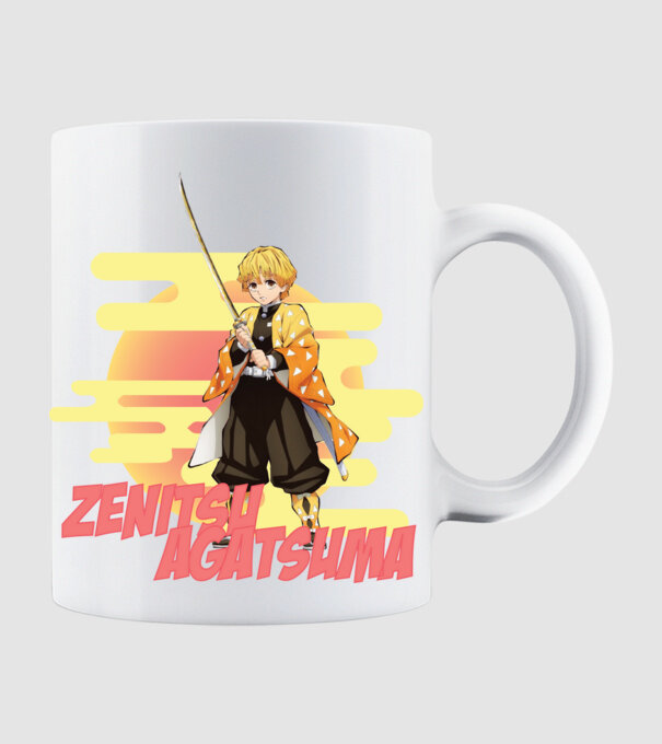 Demon Slayer Zenitsu model alb pe tricou
