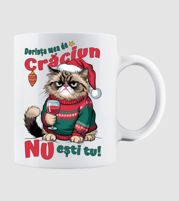 Dorința mea de Crăciun nu ești tu! pisică model alb pe tricou