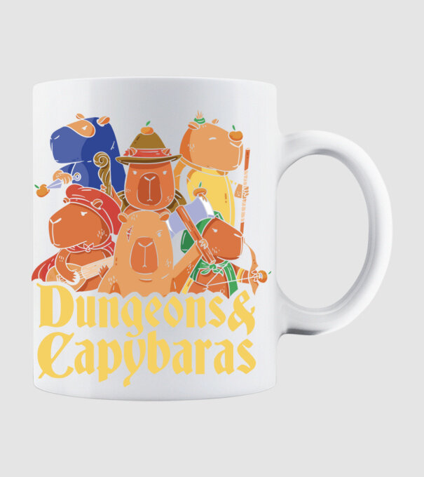 Dungeons and Capybaras model alb pe tricou
