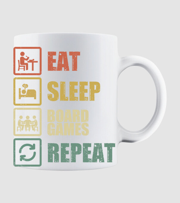 eat sleep Board Games repeat model alb pe tricou