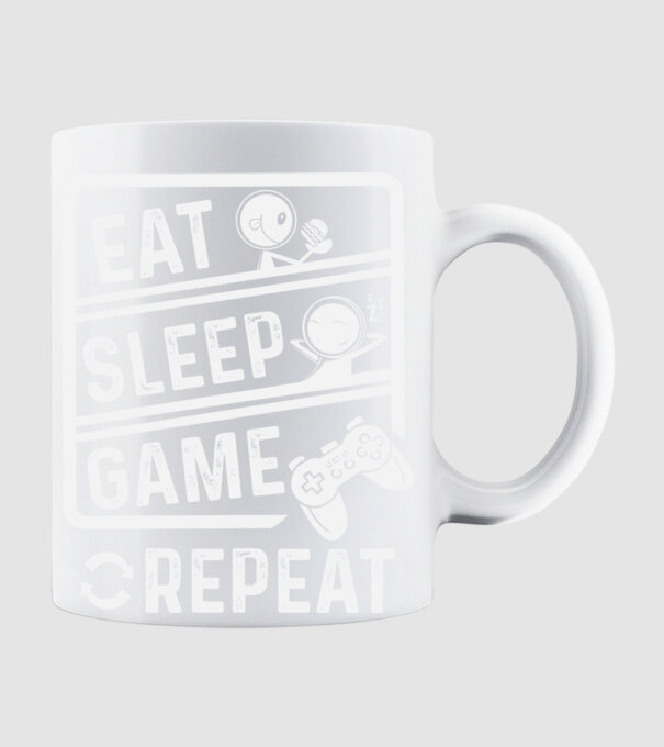 Eat sleep game repeat model alb pe tricou