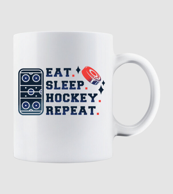 Eat Sleep Hockey Repeat model alb pe tricou