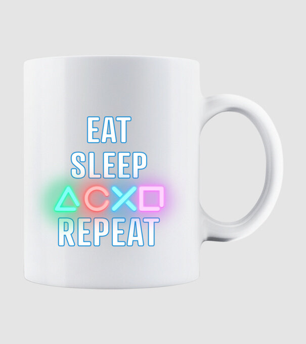 Eat sleep PS model alb pe tricou