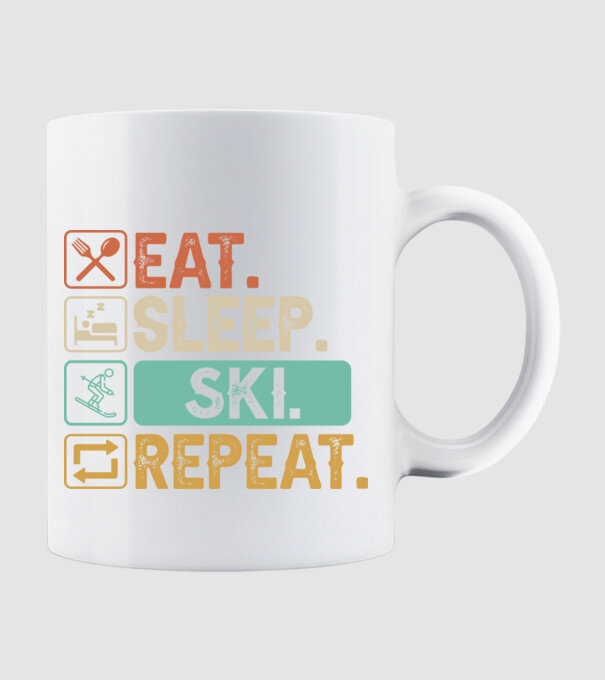 Eat Sleep SKI Repeat model alb pe tricou