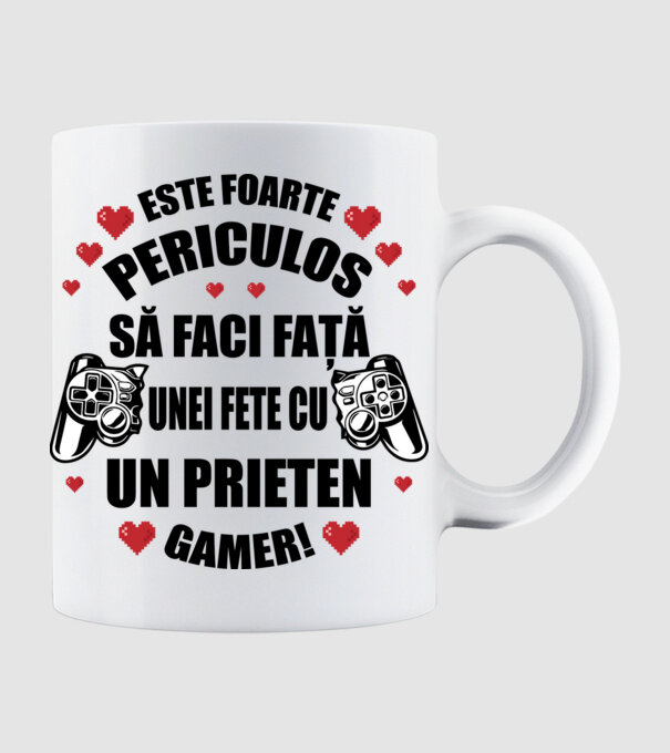 este foarte periculos să faci față unei fete cu un prieten gamer! model alb pe tricou