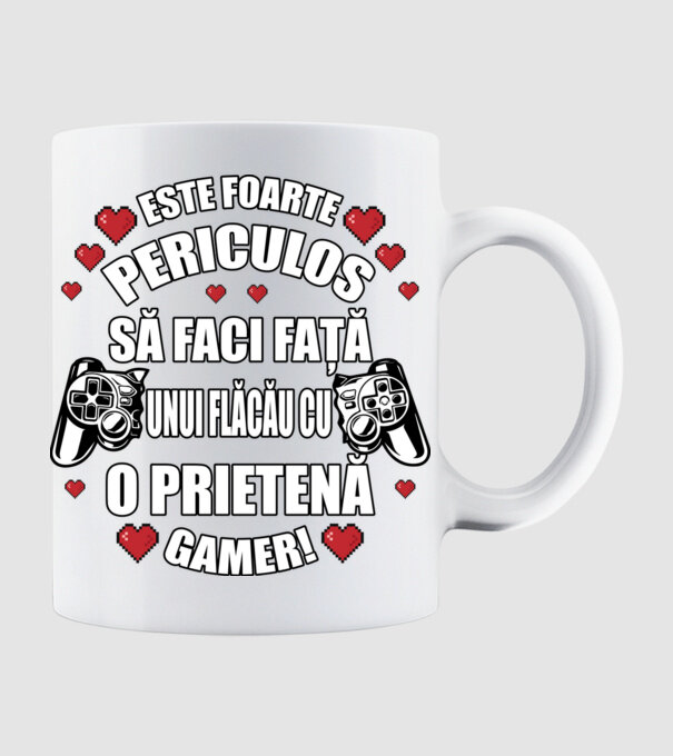 este foarte periculos să faci față unui flăcău cu o prietenă gamer! model alb pe tricou
