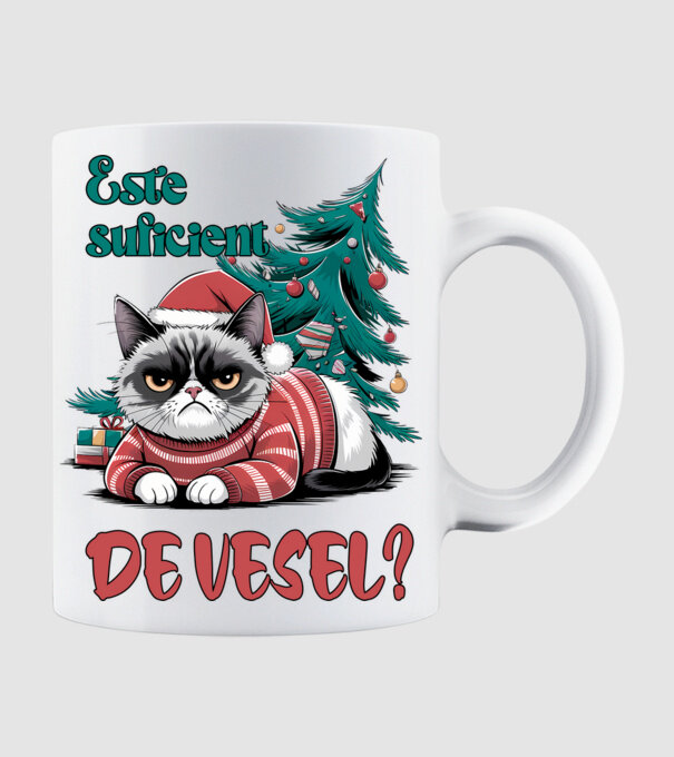 Este suficient de vesel? pisică Crăciun model alb pe tricou
