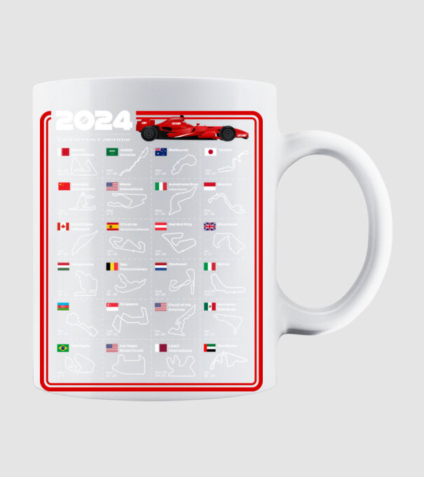 F1 calendar 2024 model alb pe tricou