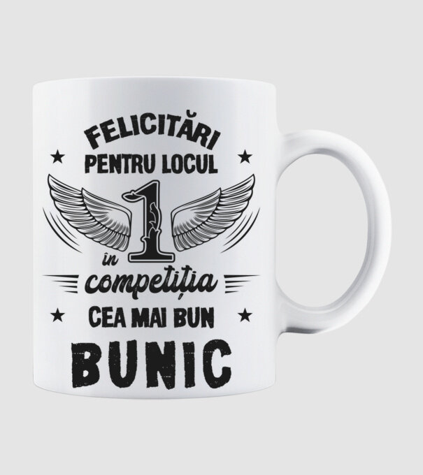 Felicitări pentru locul 1 în competiția Cel mai bun bunic! model alb pe tricou