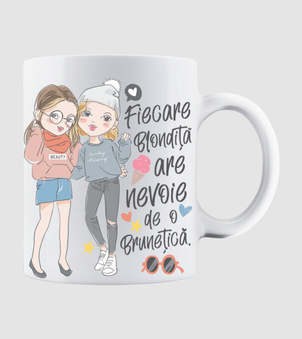 Fiecare blondiță are nevoie de o brunețică model alb pe tricou