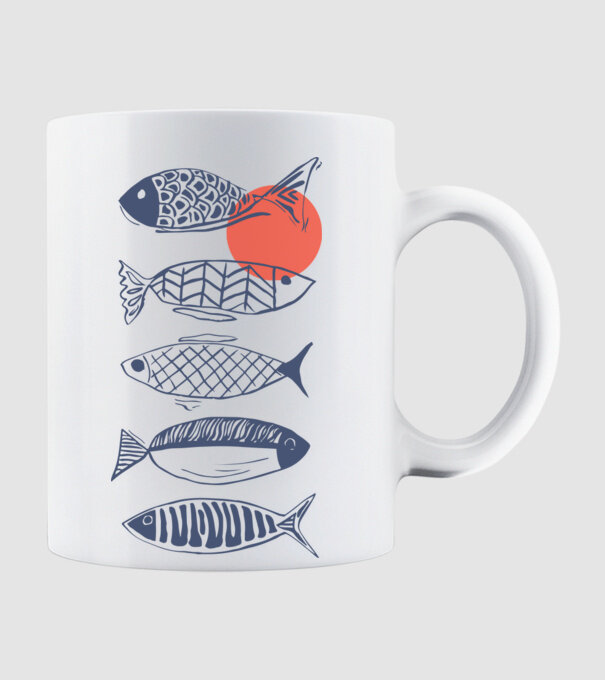 Fish model alb pe tricou