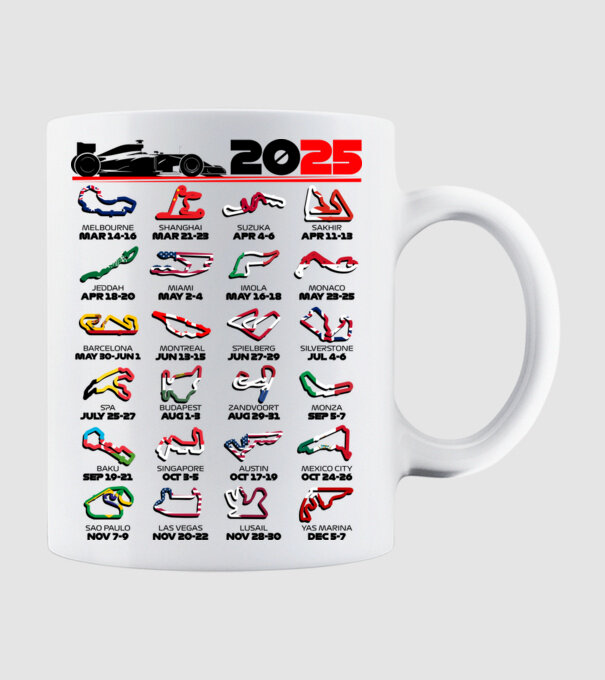 F1 calendar 2025 Alb model alb pe tricou