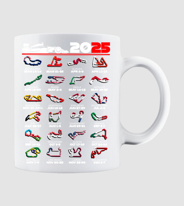 F1 calendar 2025 Negru model alb pe tricou