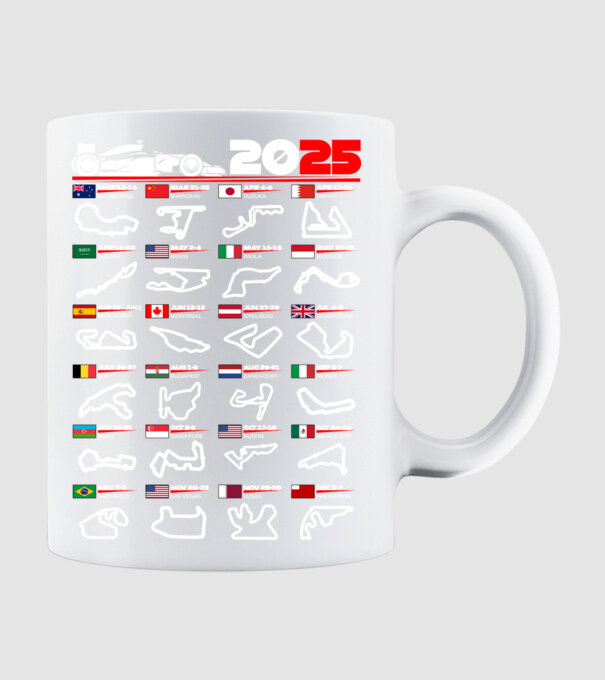 F1 calendar 2025 negru model alb pe tricou