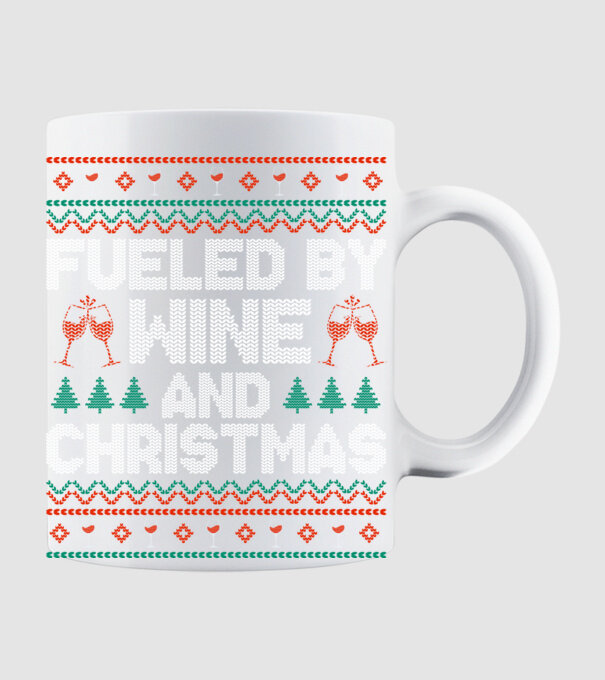 Fueled by wine and christmas model alb pe tricou