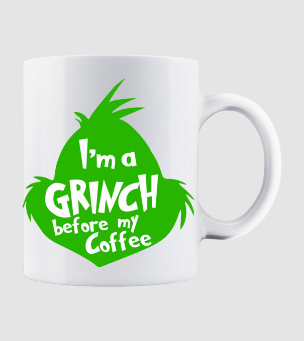 Grinch before coffee model alb pe tricou