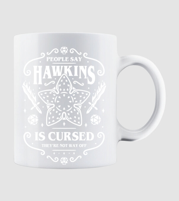 hawkins is cursed black model alb pe tricou