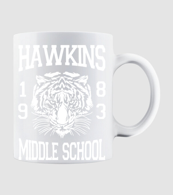 hawkins middle school 83 white model alb pe tricou