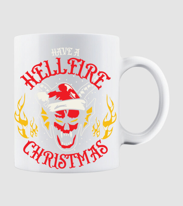 Hellfire Christmas model alb pe tricou