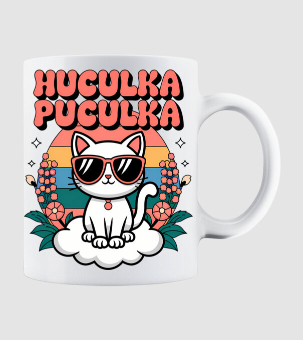 Huculka Puculka pisică 1 model alb pe tricou