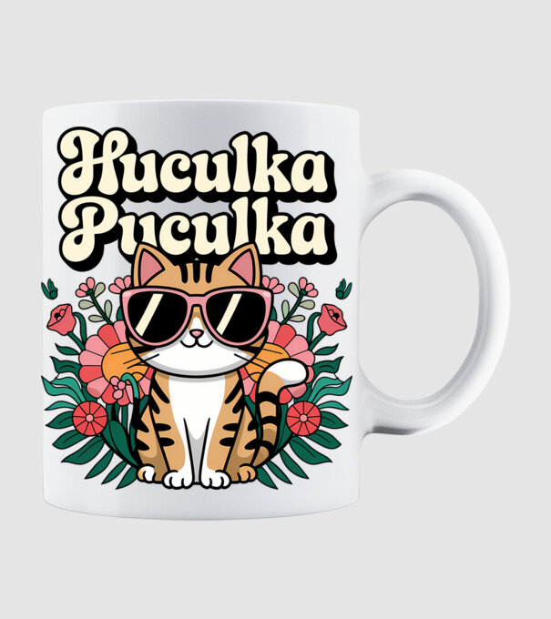Huculka Puculka pisică 3 model alb pe tricou