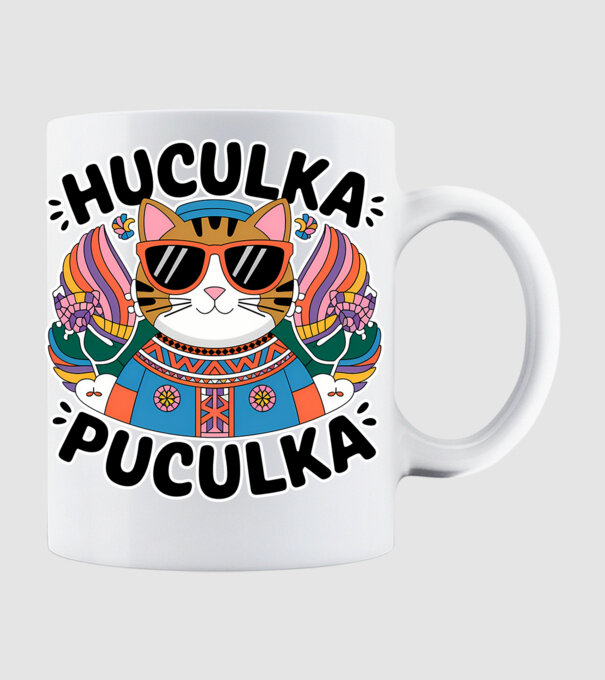 Huculka Puculka pisică 3 model alb pe tricou