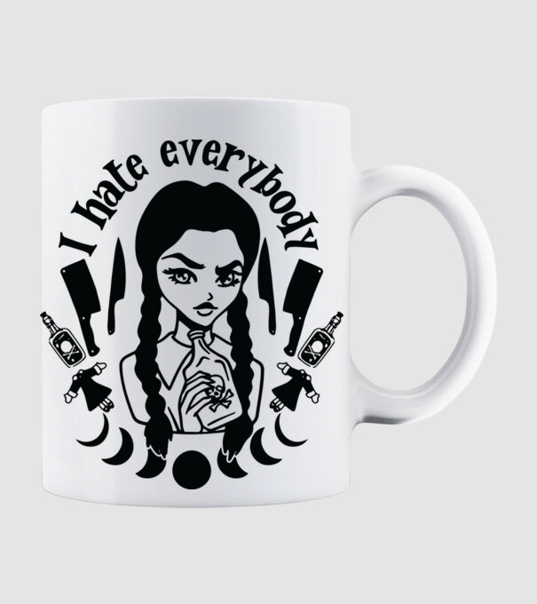 I hate everybody cartoon model alb pe tricou