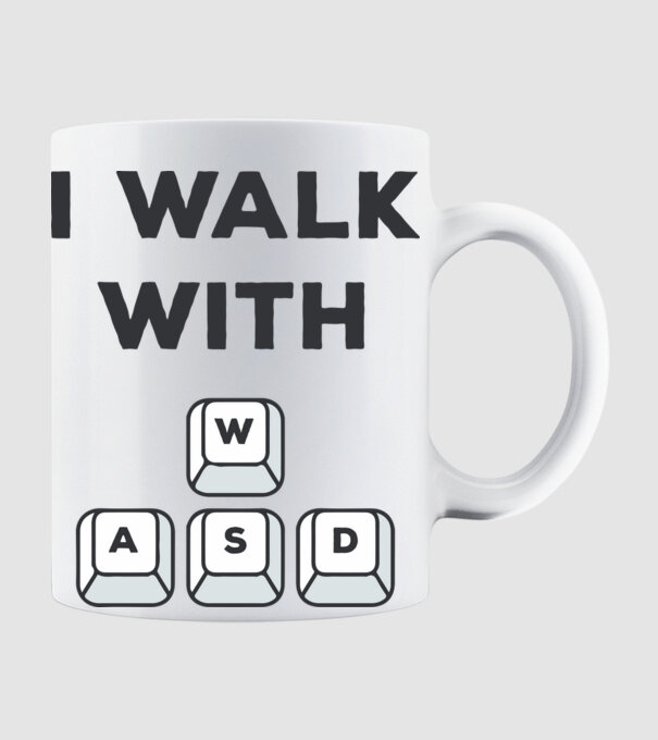 I Walk with WASD model alb pe tricou