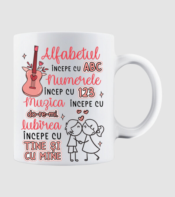 Iubirea începe cu-tine și cu mine model alb pe tricou