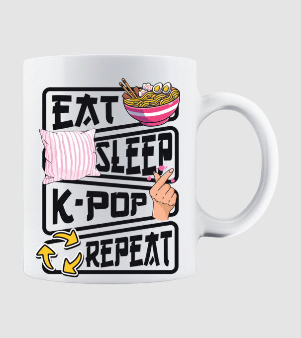 K-POP EAT SLEEP model alb pe tricou