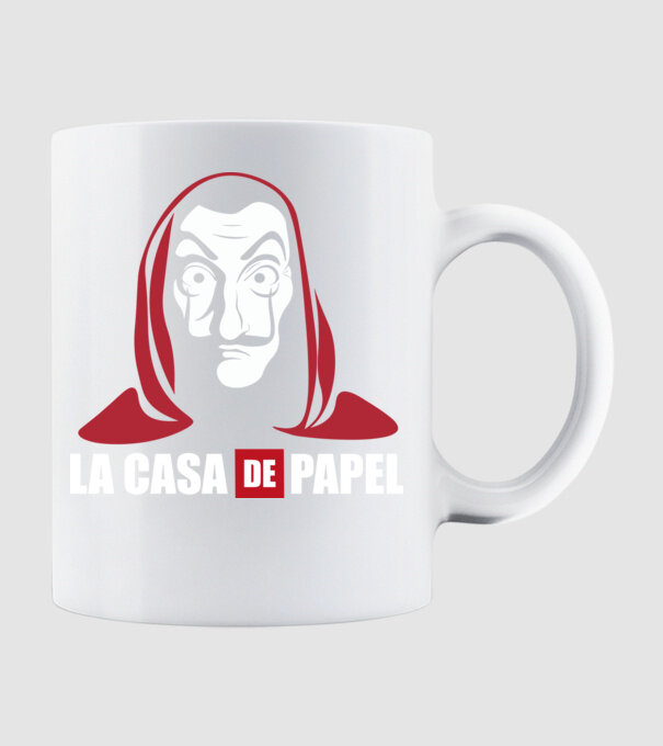 la cas de papel logo model alb pe tricou
