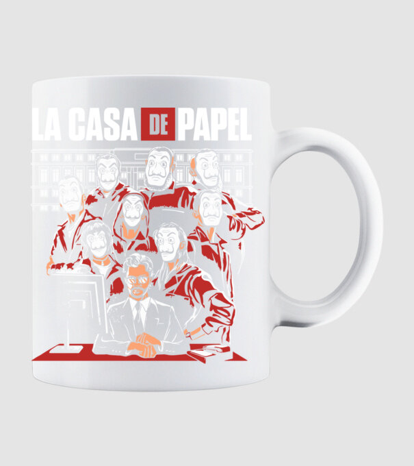 La casa de papel grupo model alb pe tricou