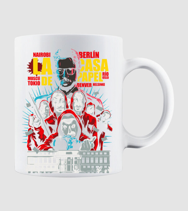La casa de papel ilutración model alb pe tricou