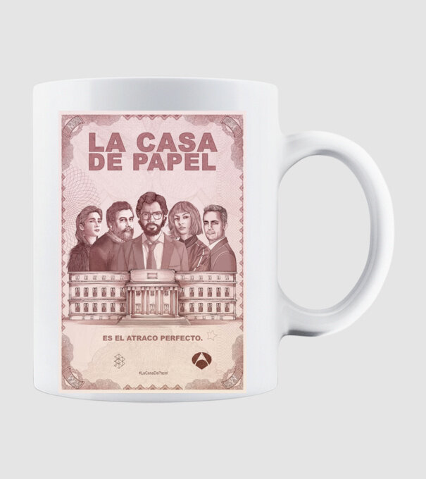 la casa de papel poster model alb pe tricou