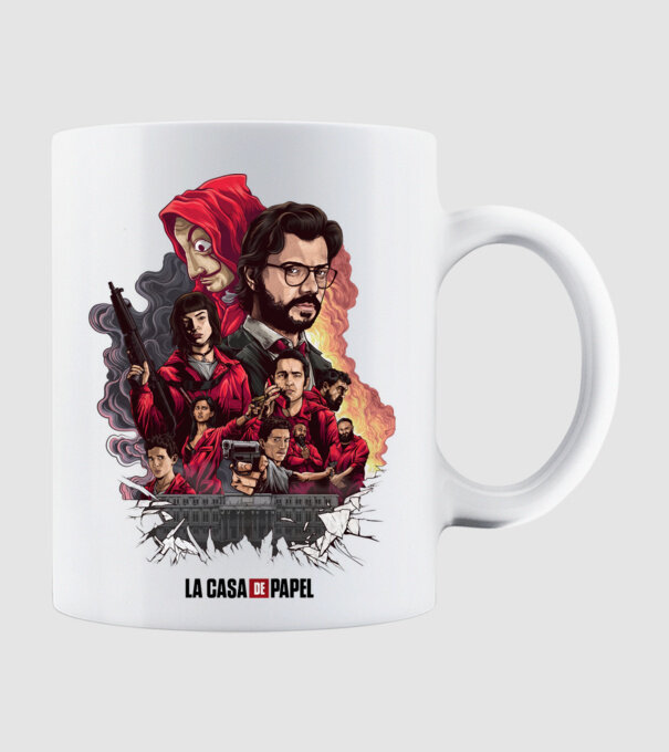 la casa de papel poster theme model alb pe tricou
