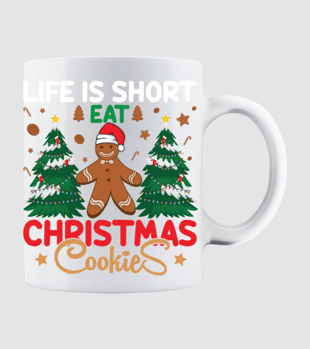 Life is short - eat christmas cookies model alb pe tricou