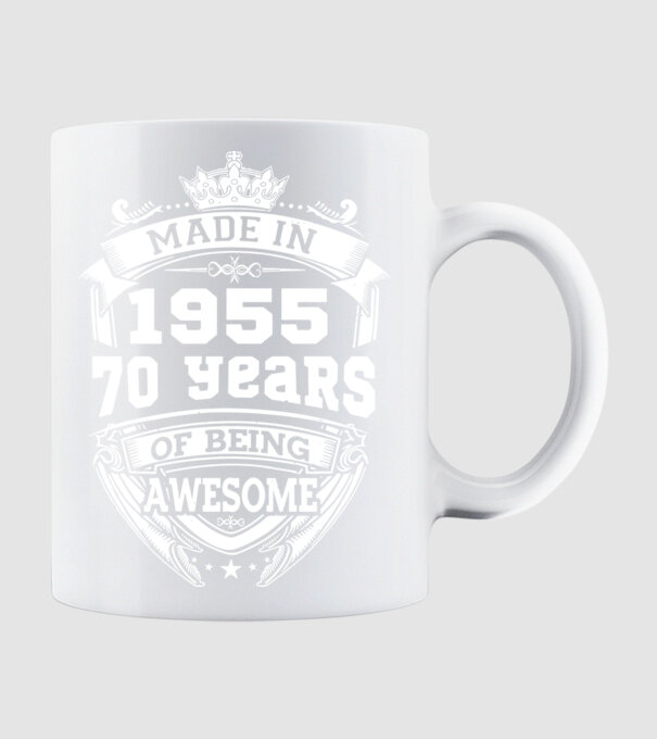 Made in awesome 1955 model alb pe tricou