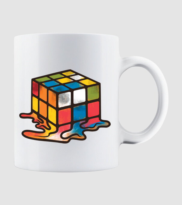 Melted Rubik model alb pe tricou