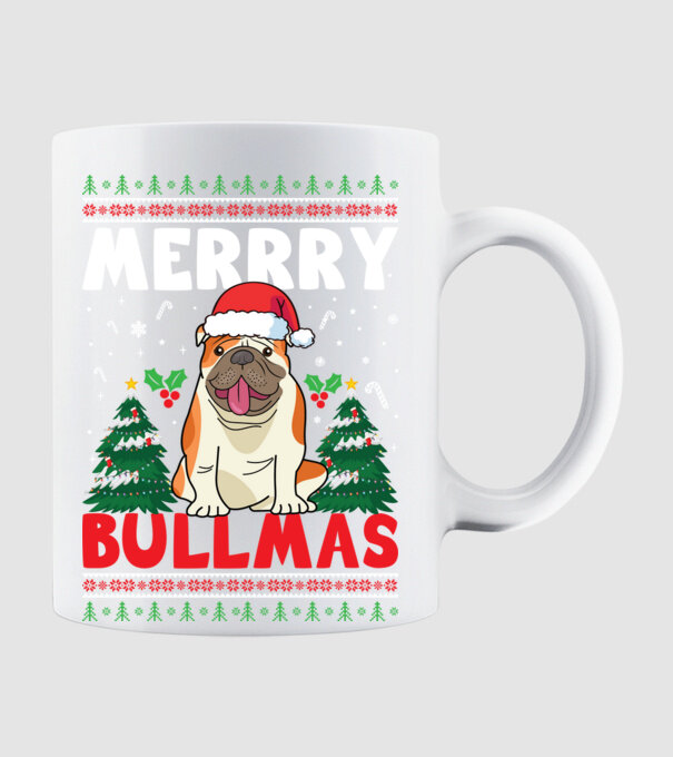 Merry bullmas ugly sweater model alb pe tricou