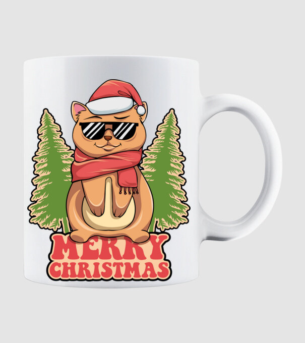 Merry christmas cat model alb pe tricou