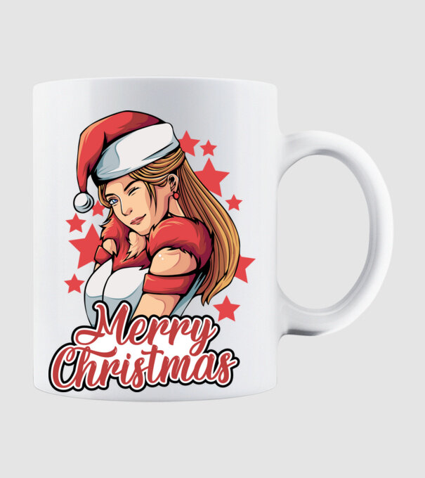 Merry christmas santa girl model alb pe tricou