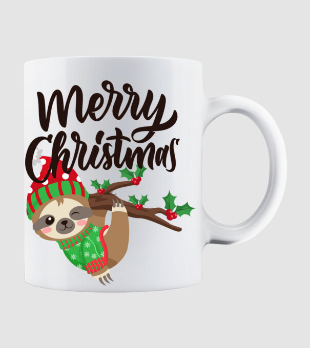 Merry christmas sloth model alb pe tricou
