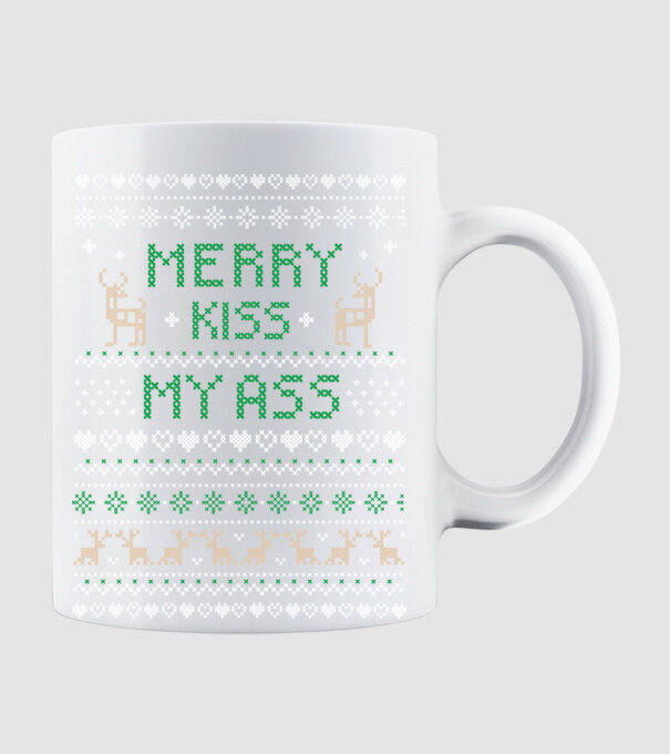 Merry kiss my ass ugly sweater model alb pe tricou