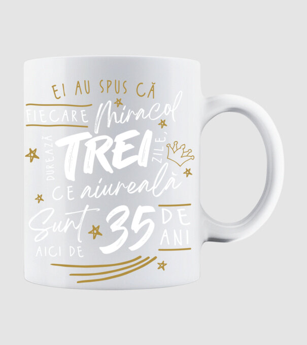 Miracol durează trei 35 de ani model alb pe tricou