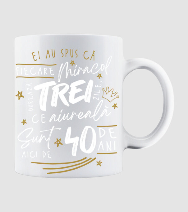 Miracol durează trei 40 de ani model alb pe tricou