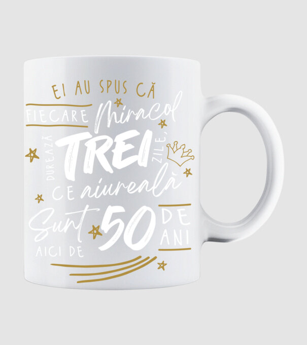 Miracol durează trei 50 de ani model alb pe tricou