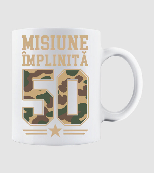 Misiune împlinită 50 model alb pe tricou