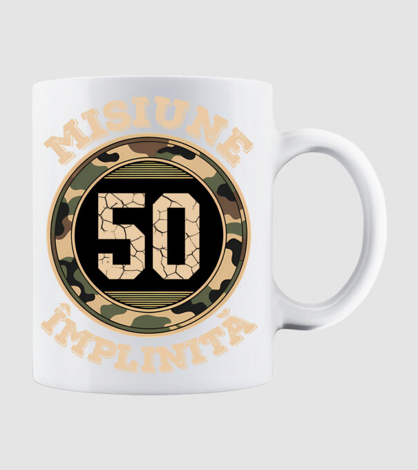 Misiune împlinită 50 model alb pe tricou