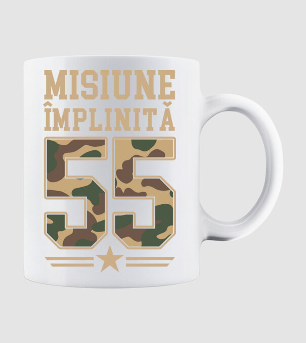 Misiune împlinită 55 model alb pe tricou