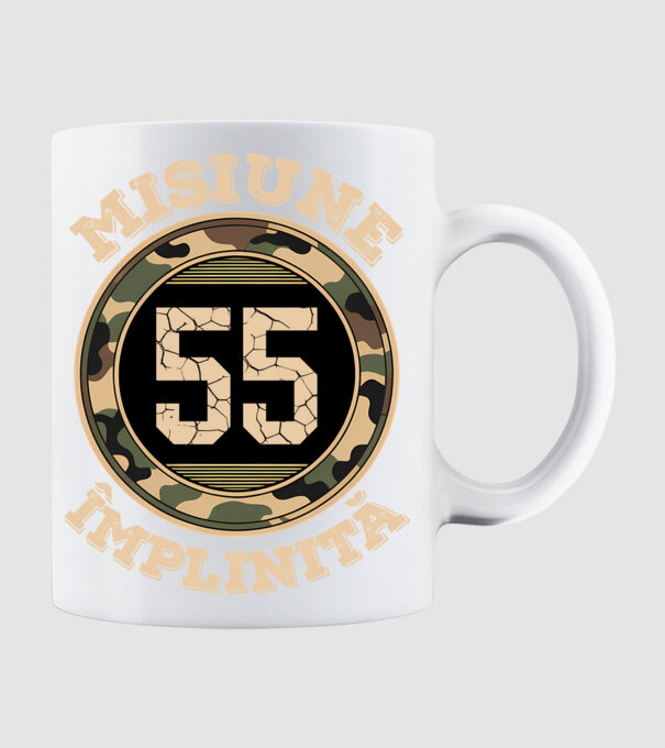 Misiune împlinită 55 model alb pe tricou